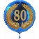 Luftballon aus Folie zum 80. Geburtstag, blauer Ballon, Zahl 80 im Lorbeerkranz, inklusive Ballongas