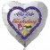 Alles Liebe zur Einschulung. Weißer Luftballon in Herzform für Jungen gefüllt mit Helium