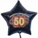 Luftballon aus Folie mit Ballongas, Zahl 50, zum 50. Geburtstag, Jubiläum oder Jahrestag, schwarzer Sternballon, Feuerwerk