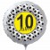 Luftballon aus Folie zum 10. Geburtstag, weisser Rundballon, 10 Jahre - schwarz-gelb, Sterne und Luftballons, inklusive Ballongas