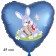 Osterhase mit Osterei und Schmetterling, Ostern, Luftballon in Satinblau aus Folie in Herzform mit Helium