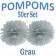 Pompoms Grau, 35 cm, 50 Stück