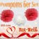 Pompoms in Rot und Weiß, 25 cm, 6er Set