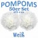 Pompoms Weiss, 25 cm, 50 Stück