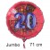 Großer Zahl 20 Luftballon aus Folie zum 20. Geburtstag, 71 cm, Rot/Blau, heliumgefüllt