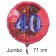 Großer Zahl 40 Luftballon aus Folie zum 40. Geburtstag, 71 cm, Rot/Blau,
