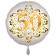 Satin Weiß/Gold Zahl 50 Luftballon aus Folie zum 20. Geburtstag, 45 cm, Satin Luxe, heliumgefüllt