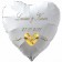 Luftballon zur Hochzeit, Herzballon aus Folie inklusive Helium mit den Namen von Braut und Bräutigam und Datum des Hochzeitstages, weiß mit goldenen Hochzeitsringen