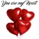 You are my heart: 4 rote Herzluftballons aus Folie mit Helium im Karton