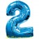 Zahlendekoration Zahl 2, Zwei, Großer Luftballon aus Folie, Blau, 1 Meter hoch, Folienballon Dekozahl