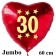 Großer roter Herzluftballon in Rot mit Ballongas Helium zum 30. Geburtstag, Zahl 30, Stars