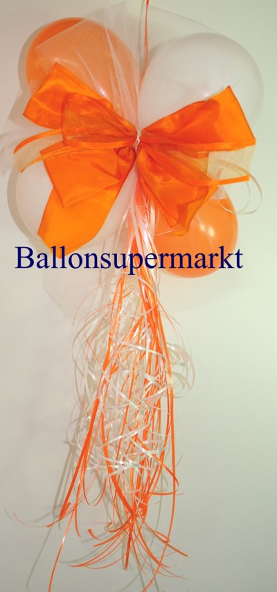 Mini-Luftballons-Dekoration-mit-Zierschleife-Hochzeit-Liebe-Orange-Weiss