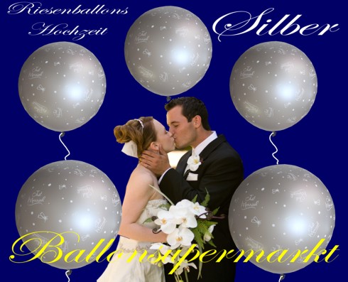 Riesige-Hochzeitsballons-in-Silber-Just-Married