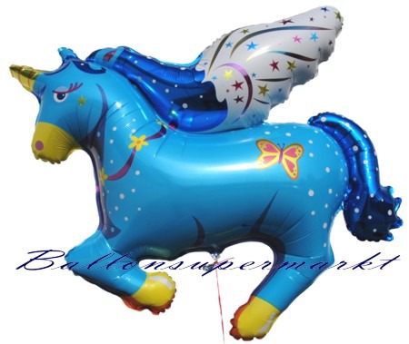 Folien-Luftballon-Folienballon-Einhorn-Pegasus-Blau-ohne-Helium