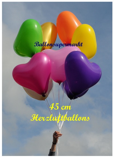 Traube aus bunten großen Herzluftballons, Luftballons Herzen in bunten Farben