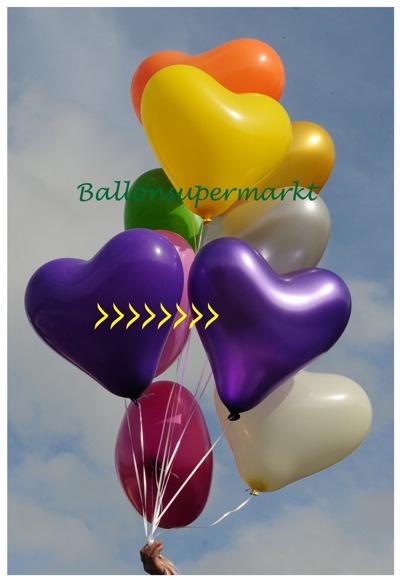 herzluftballon violett metallic groß, 40-45 cm, mit Helium