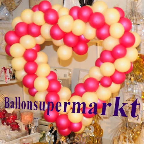 Hochzeitsdeko-Luftballons-Herzdeko-Elfenbein-Fuchsia-65-cm-Hochzeitsherz-Dekoration