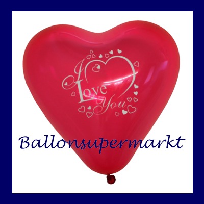 Herzluftballon mit Motiv, I Love You, bedruckter Luftballon in Herzform