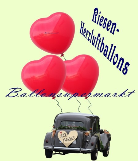 Riesen-Herzluftballons-Rot-350er-am Hochzeits-Fahrzeug