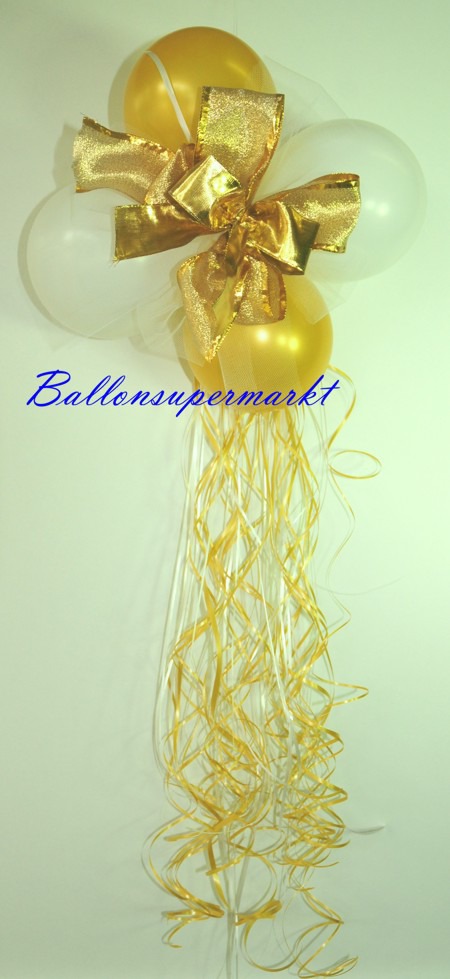 Mini-Luftballons-Dekoration-mit-Zierschleife-Hochzeit-Liebe-Gold-Weiss