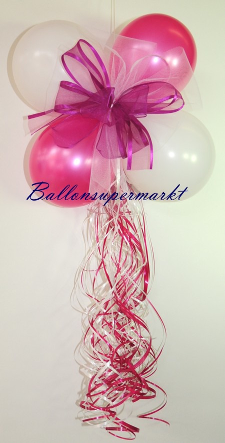 Mini-Luftballons-Dekoration-mit-Zierschleife-Hochzeit-Liebe-Fuchsia-Weiss