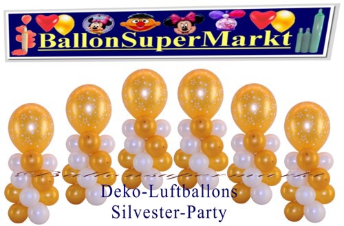 Silvesterdeko-Tischdeko-Luftballons-Creme-Weiss-Gold-Stars