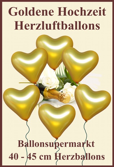 Goldene Herzluftballons zur Goldenen Hochzeit