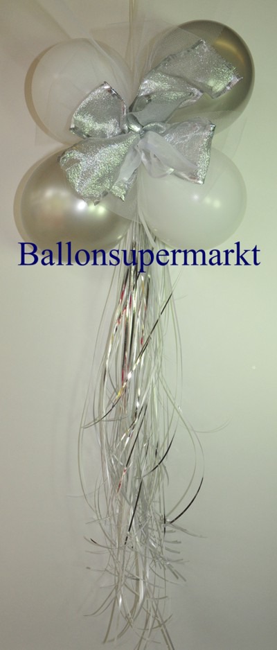 Mini-Luftballons-Dekoration-mit-Zierschleife-Hochzeit-Liebe-Gruen-Weiss