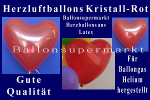 Herzluftballons in Kristall-Rot